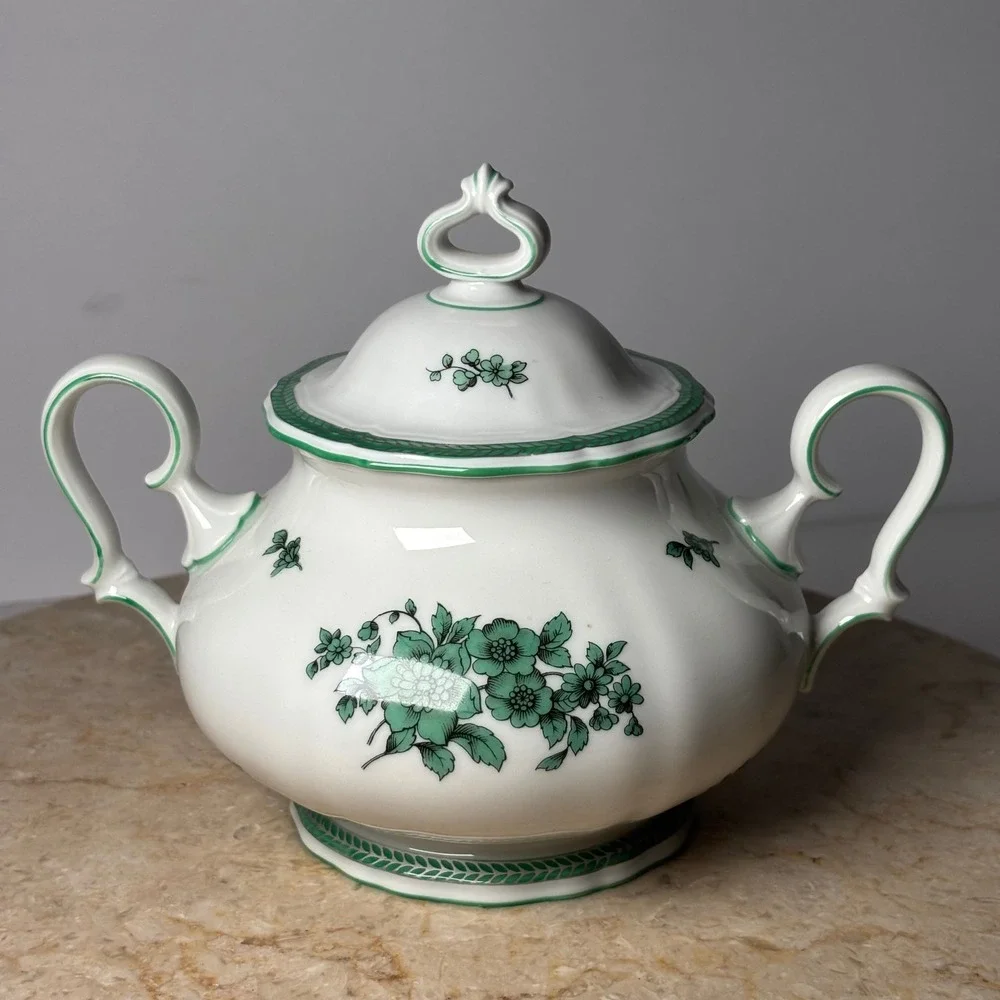 Rosenthal Chippendale Sugar Bowl Lid Green Floral White Porcelain Germany 08 ROB